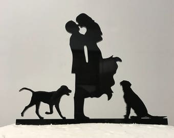 Kissng Couple With Dogs Silhouette Wedding Cake Topper #17 MADE In USA…..Ships from USA