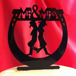 Western Horseshoe Silhouette Back To Back Couple Mr & Mrs Wedding Cake Topper MADE In USA…..Ships from USA