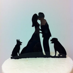 Kissng Couple With Dogs Silhouette Wedding Cake Topper MADE In USA…..Ships from USA