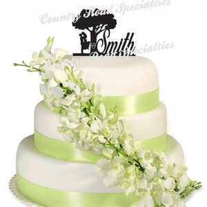 Kissng Couple Carved LettersTree Silhouette Surname Wedding Cake Topper MADE IN USA