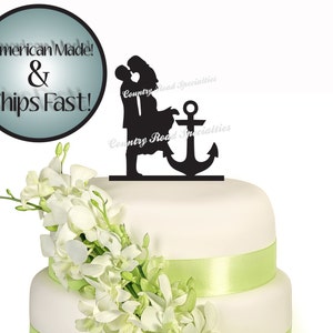 Silhouette Romantic Couple With Anchor Wedding Cake Topper #519..Made In USA..Ships From USA