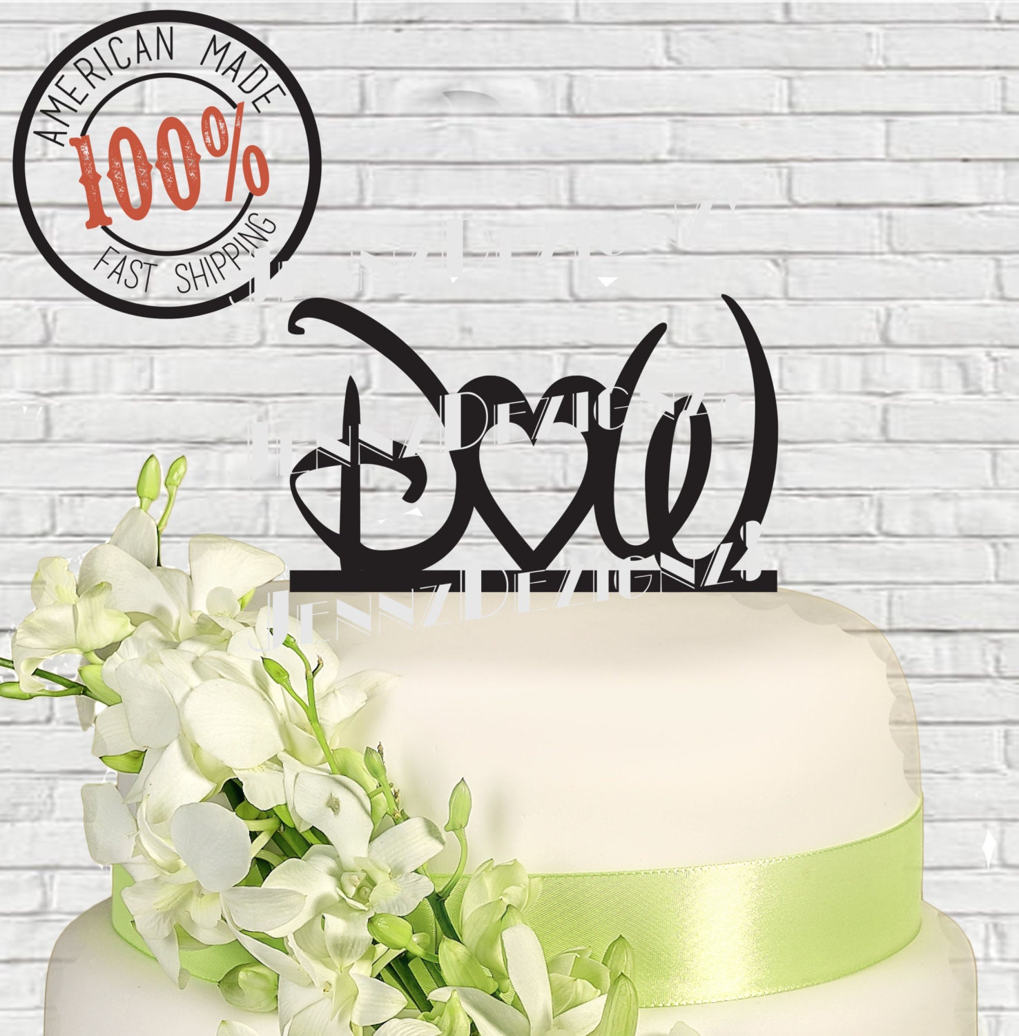 Initials and Open Heart Font Wedding Cake Topper CTI002 Made Etsy