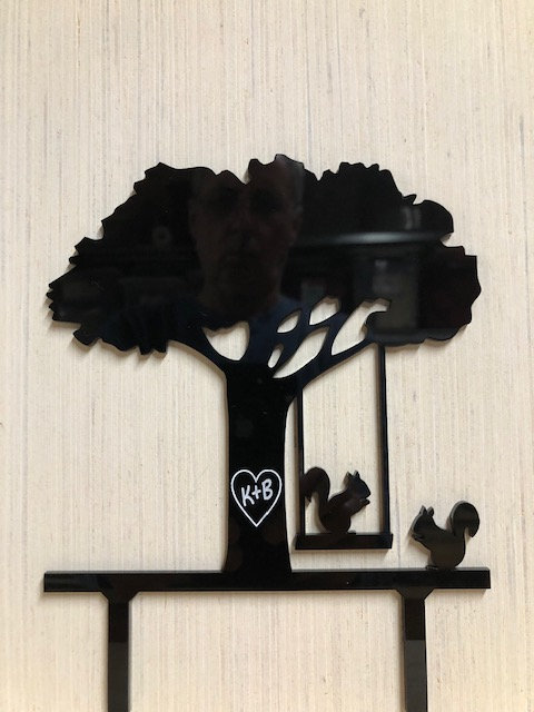 Carved Letters Tree Silhouette Woodland Bird Couple On A Swing Wedding Cake Topper...Made In The USA...Ships From The USA