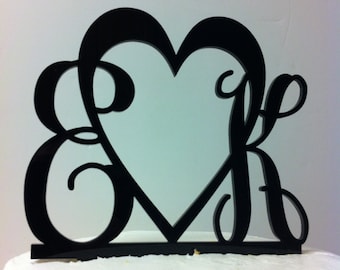 Custom Monogram 2 Letter & Heart Acrylic Personalized Initial Monogram Wedding Cake Topper MADE In USA…..Ships from USA