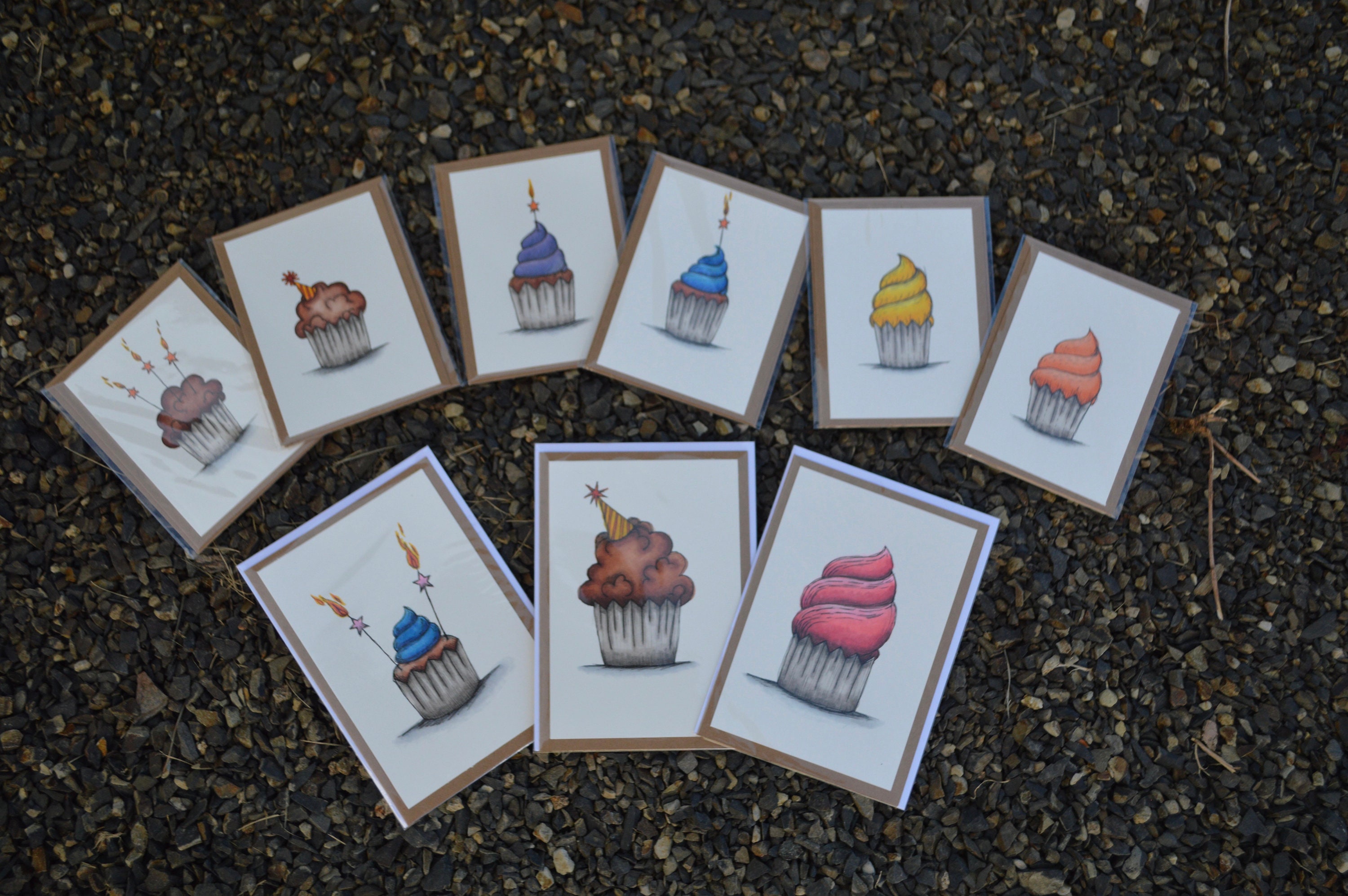 Birthday Cards; Greeting Cards, Birthday, Cupcakes, Birthday Cupcakes, Candles,