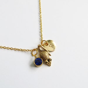 Collar de ratón dorado, personalizado, piedra de nacimiento, roedor, ratón de puerta, joyería de ratón de cosecha, ratones, moda de bosque, cadena de oro, naturaleza, bosque