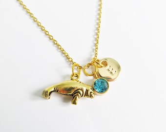 Manatee Necklace, Personalized, Sealife, Ocean, Gold Sea Creature Charm, Chonk Jewelry, Animal Lovers Necklace, Wildlife Gift, BFF, Sea Cow