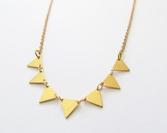 Triangle Necklace, gold bunting chain, flag pendant, Modern Necklace, Teenage Gift, gold chain, Party accessories