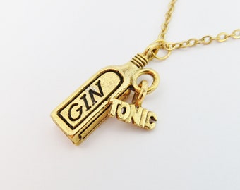Gin and Tonic Necklace, G&T Pendant, Gold Alcohol Charm, Gin Jewelry, Boozer Necklace, Gin, Mothers Day, Drink, Happy Hour, Liquor