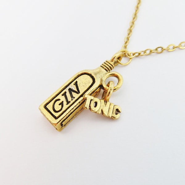 Gin and Tonic Necklace, G&T Pendant, Gold Alcohol Charm, Gin Jewelry, Boozer Necklace, Gin, Mothers Day, Drink, Happy Hour, Liquor