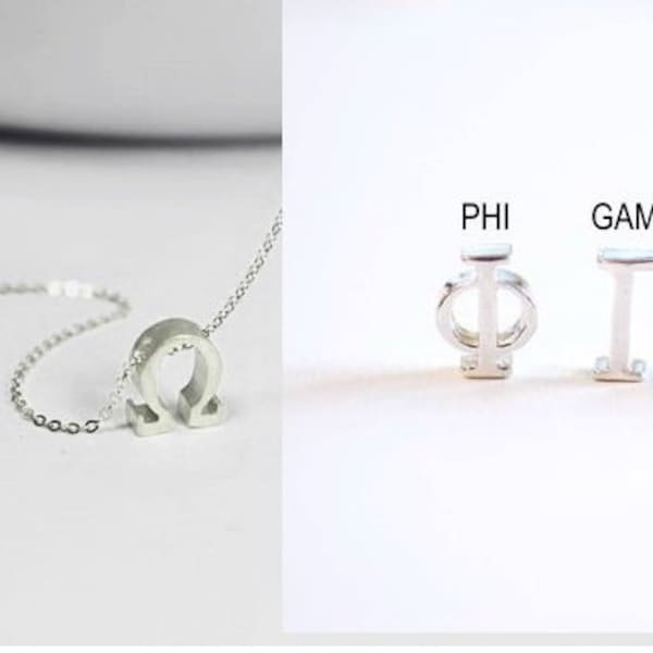 Sterling Silver Greek letter necklace. Greek Alphabet Gamma.Greek initial Delta.Phi.Omega.Sigma.Pi. Sorority Necklace • Sorority Jewelry.