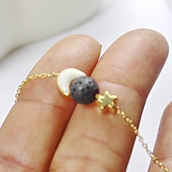 Lava Ball Jewelry, Sun Moon Star Necklace or Bracelet, Diffuser Oil Jewelry for Aromatherapy, Anxiety Relief, and Relaxation, Gift For Her