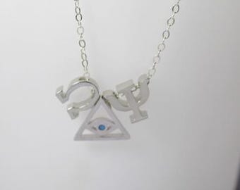 Personalized Initial Jewelry with Triangle Evil Eye, English or Greek Initials, Unisex Necklace or Bracelet, Custom Protective Gift