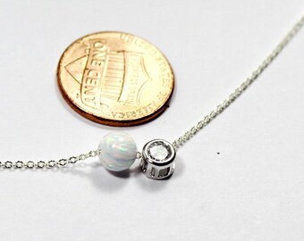 Opal  Diamond necklace. Mini Diamond Wedding jewelry. Lucky Opal Ball. Bridal Necklace, Wedding Necklace, Mothers Necklace, Valentine's Gift