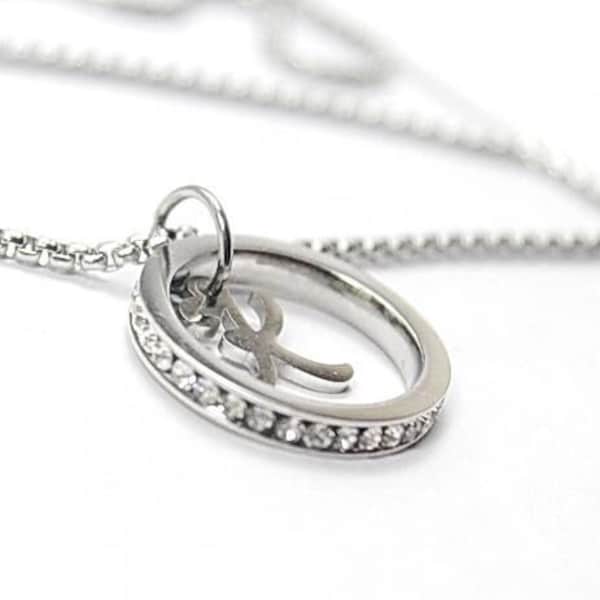 Geboortesteenketting met brief, geboortesteensieraden met diamanten ring. beste vrienden Eerste cadeau Gepersonaliseerde geboortesteensieraden. Verjaardagscadeau moeder.