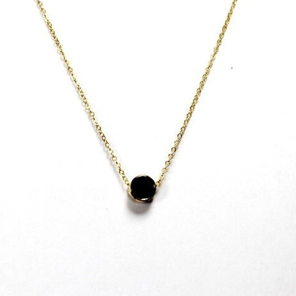 Black Enamel Necklace, Black bead jewelry. Dainty gold dot necklace.Women daily bracelet. black pendant Jewelry. Simple gold Jewelry for Her