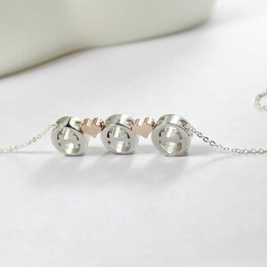Three Initial Necklace or Bracelet, Heart Between Letters, Personalized English or Greek Jewelry, Love Gift for Bridesmaids or Friends