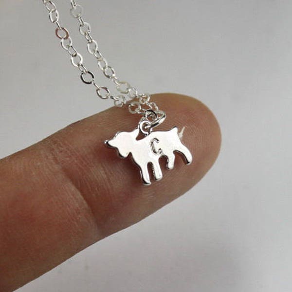 Goat Necklace,Silver Goat Jewelry , Initial goat necklace, Personalized Pet Goat Jewelry  Farm Animal • Animal Lover Gift Birthday Present •