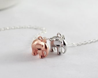 2 elephant necklace ,double elephants , Couple jewelry.  rose gold , silver elephant,Symbolic Lucky Charm, Wedding,Two tone.good lucks