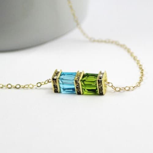 Two Birthstones Necklace . Double 