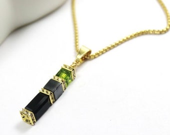 Drop Bar Necklace for Men., Peridot birthstone Jewellery. gold men Jewelry. Spiritual Healing Black Stone.Men Bar necklace. Crystal for him