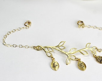 Olivenzweig Armband, Blatt Armband, Ast Armband, Initial Schmuck, Brautjungfern Armband, Brautjungfern Geschenk, Brautjungfern Schmuck
