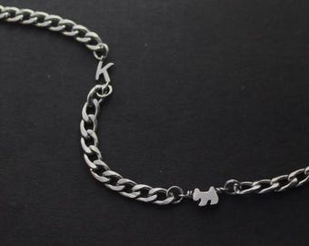 Dog Memorial Jewelry.Mini Dog Initial Bracelet, Personalized Dog ID, Custom Pet Jewelry, Animal Necklace, Pet Memorial Gift, Sideway Letter