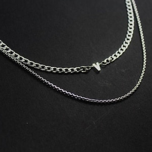 Collar de carta de hombres, conjunto de joyas inicial de 2 hebras para hombres, regalo de nuevo padre. Joyería inicial para hombres. Collar de identificación de hombre. Regalo inicial de plata. Personalízalo