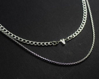 Herrbokstavshalsband, smyckeset med 2 strängar för mäns initialer, present till ny pappa. Smycken med initialer för män. ID-halsband för män. Initialer i silver. Anpassa honom