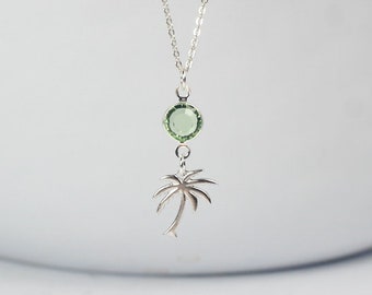 Palm Tree Necklace ,Birthstone  necklace,beach summer,Birthday Gift.  vacation jewelry.  Coconut Tree jewelry ,Retirement, Gifts for retiree