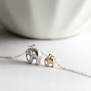 New Mom Necklace. Elephant jewelry. Elephant necklace, Two tone Elephant Necklace.New mother Necklace ,Gift for New Mommy.Mom,Mother Babe. image 1