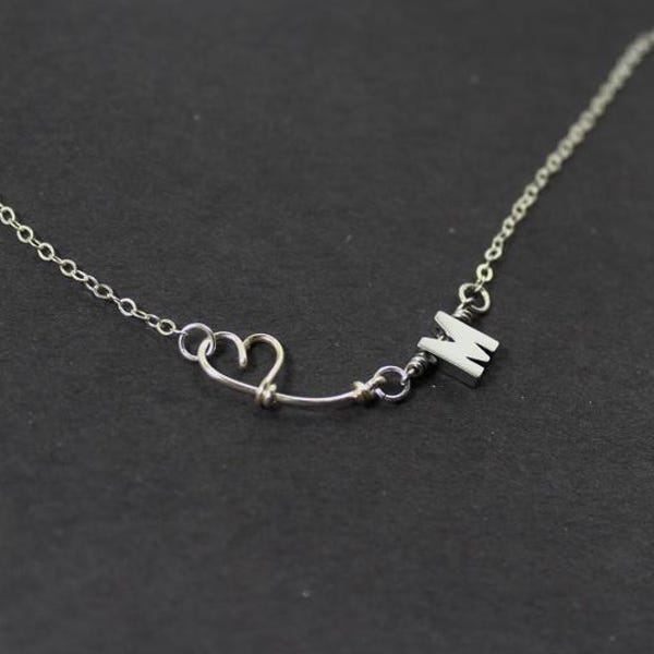 Initial Necklace. Long Distance Necklace Jewelry. Custom Heart Necklace.Personalized Relationship Gift.Graduation Bridesmaid Jewelry