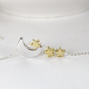 I Love You To The Moon and back. Moon stars Necklace,3 stars Jewelry Moon and Stars Necklace,Two tone necklace.Valentine Gift. gift for mom