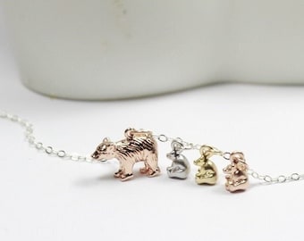 New Mom Necklace. Bear necklace.Mother Children, Mom and Kids gift. Rose gold babe Bear Jewelry. Wife birthday necklace. Mother day gift