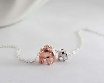 Collar madre hijo, regalo de hijo, elefante de oro rosa. Collar madre niño, eleephant más grande, collar pequeño elefante bebé, joyería de mamá,