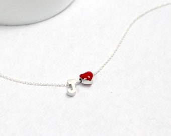 Initial necklace, Enamel Heart Bracelet, Personalized jewelry, Monogram necklace, Custom initial , Romantic jewelry , Love-themed jewelry