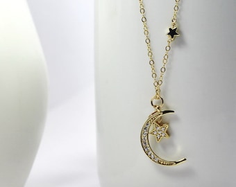 Moon Star necklace, Crescent Moon Jewelry, Silver. Gold.or Rose gold Moon star charm.,Witchy Jewelry, Gothic Jewelry, Bohemian Jewelry.Women