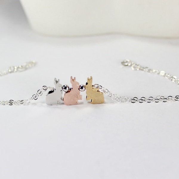 Dreifarbiger Hase Schmuck,Drei Hasen Armband 3 Schwestern Geschenk,3 beste Freunde,3 Mädchen,3 Nichten Gold,Silber,Rosegold Hase, Hase Schmuck