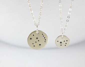 Zodiac Necklace for mother daughter set 2, Sterling Silver Constellation Necklace,Birthday Gift,Astrology,Birthday for Her,Hand stamped.