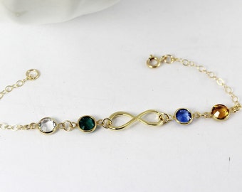 Infinity Birthstone Bracelet, Personalized Gold  Birthstone Jewelry. 4 BBF.Four SIsters gift , Gold infinity Jewelry,Birthstones Bridemaids