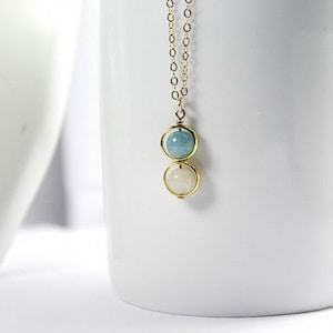 Two drop birthstone necklace sterling silver birthstone jewelry. gold vermeil circle necklace.birthstone gift for 2 sisters two best friends