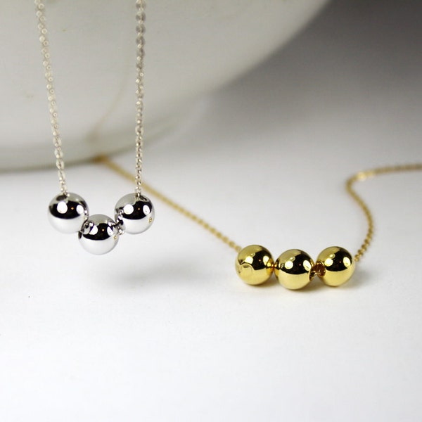 Three Gold Ball necklace,Three Silver Ball Jewelry. everyday simple layering jewelry Anniversary Necklace, Graduation Necklace,Bridesmaid