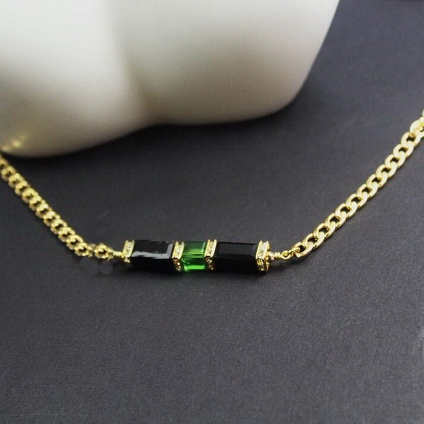 Emerald necklace for Men.Black Tourmaline,Emerald Men jewelry.Protection bracelet.Gift for Boyfriend.Healing crystal jewelry.Husband.brother