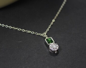Square Birthstone necklace. Mini Custom diamond jewelry.Personalized Gemstone necklace.Custom crystal Jewelry Best Friend gift. Daughters