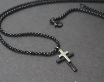Collier Croix Noir Homme – Pendentif Acier Inoxydable, Style Discret, Avec Boîte Cadeau, Idéal Cadeau - 3