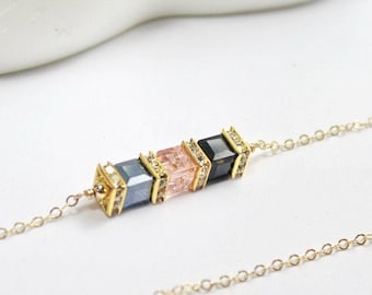 Balance Emotion  Healing necklace,Square Crystal necklace. Gift For Her.Empath Protection present. Rose Quartz  Black Tourmaline  Hematite
