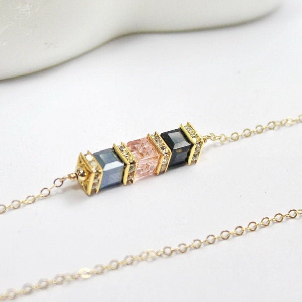 Balance Emotion  Healing necklace,Square Crystal necklace. Gift For Her.Empath Protection present. Rose Quartz  Black Tourmaline  Hematite