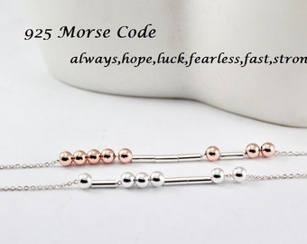 Gioielli in codice Morse in argento sterling, veloce, forte, senza paura, credere, coraggioso, fortuna, fede, forza, sempre, speranza,,, collana o bracciale con codice di natale.