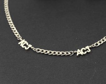Station Personalized Jewelry, Initial Station Necklace Initials necklace, Unisex Custom jewelry. off center initials,Station Unisex necklace
