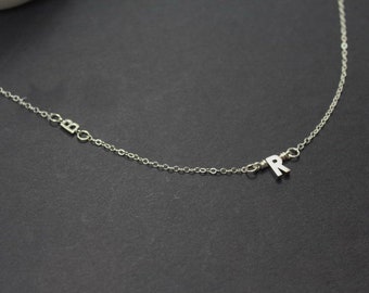 New mom necklace. Sideway babe initial  jewelry. Off Center Letter. Custom ID Women gift.Mini Initial ,Gift for Mom.Silver Personalized gift